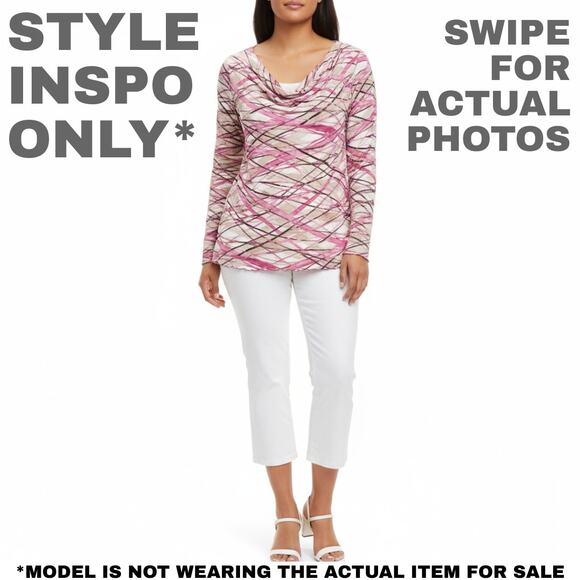 i.e. Woman Pink & White Print Cowl Neck Top Size 2X Plus 0313 - Picture 2 of 7